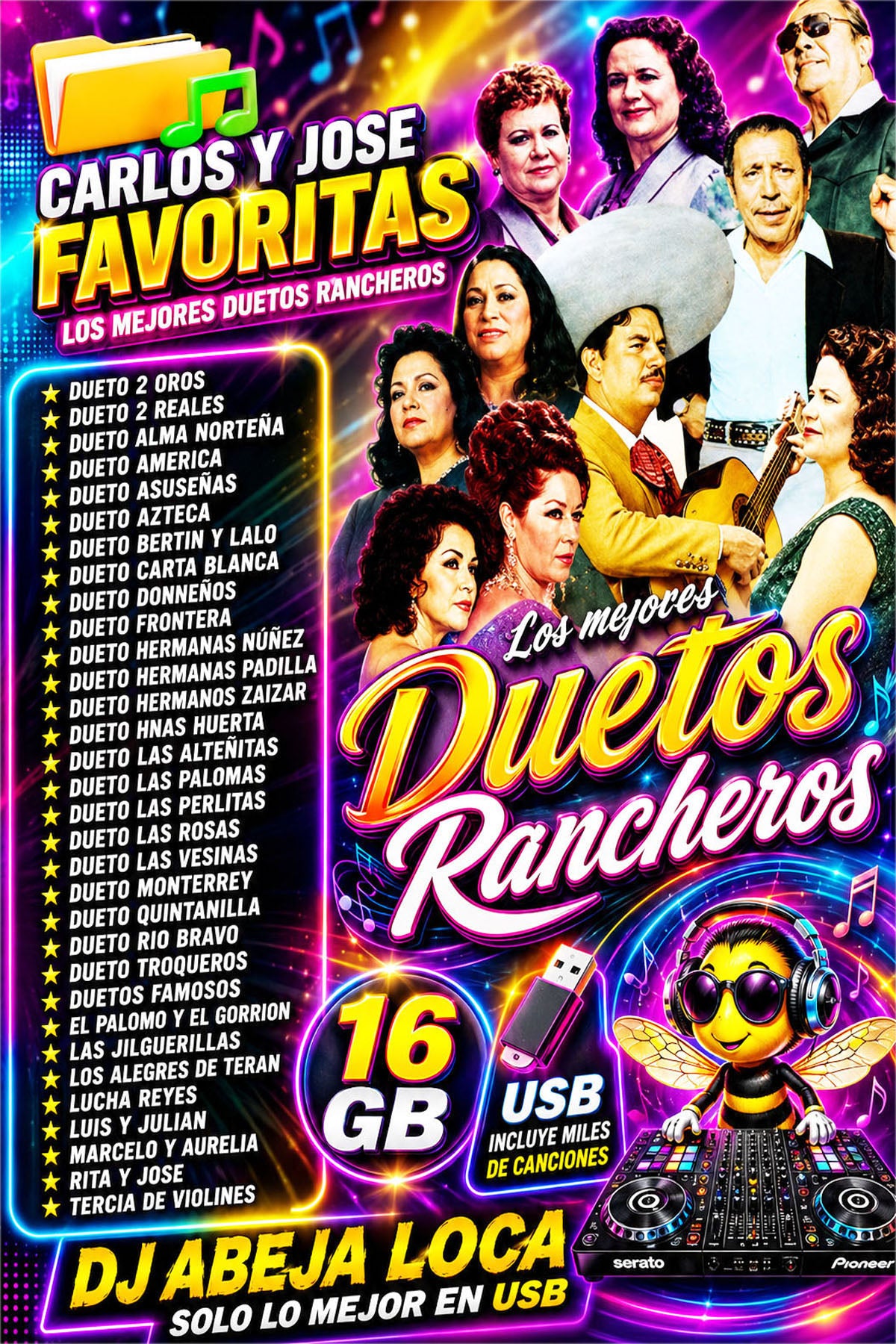 LOS MEJORES DUETOS RANCHEROS 2100 canciones en USB