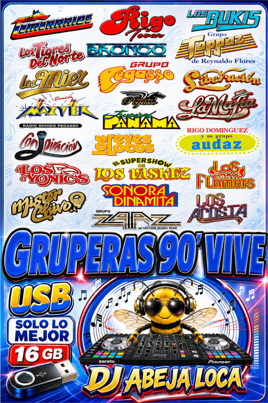 Gruperas 90' Vive,Curated Music Collection en USB